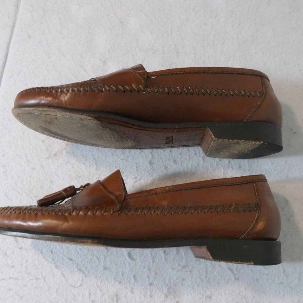 G.H. Bass Mens Sherman Tassel Loafers 10.5M Brown Woven Leather Academia 8453